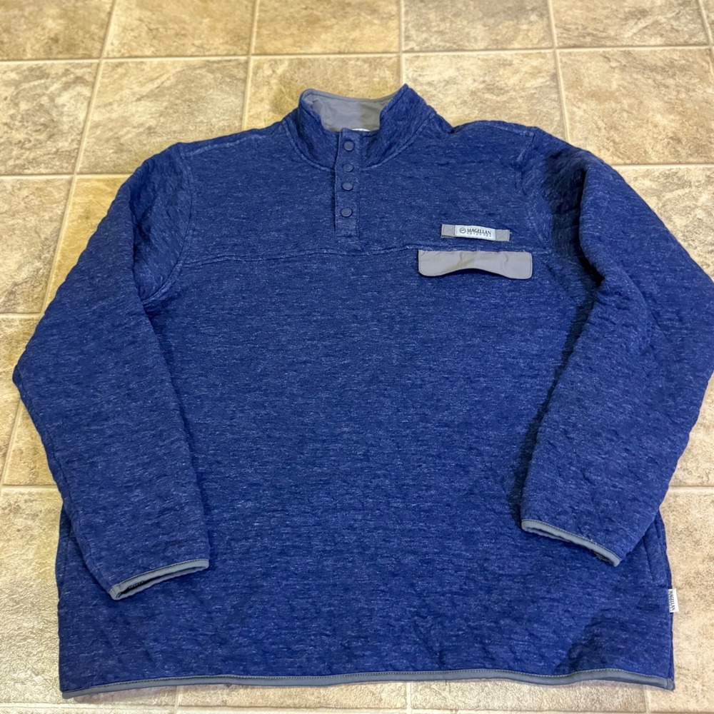 Magellan Outdoors Mens 2XL Quilted Pullover Heather Blue Snap Mock Neck Classic